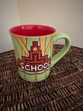 Our name is Mud School Graphic Ceramic Mug - Lime Green & Red Interior